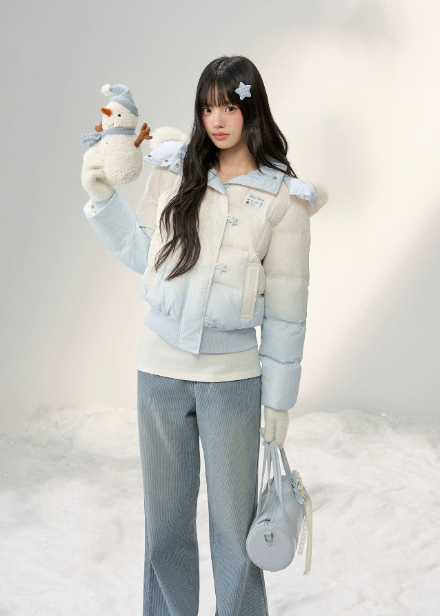 Stardust Frost Gradient Fur-Collar Down Jacket - szxrfrp