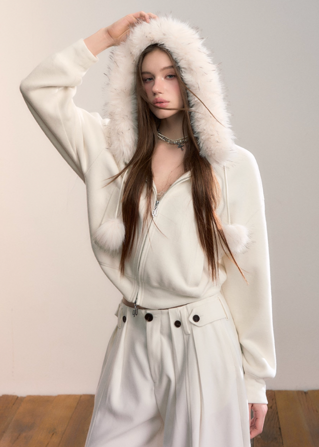 Street Winter Fur-Trim Fleece Hoodie - szxrfrp