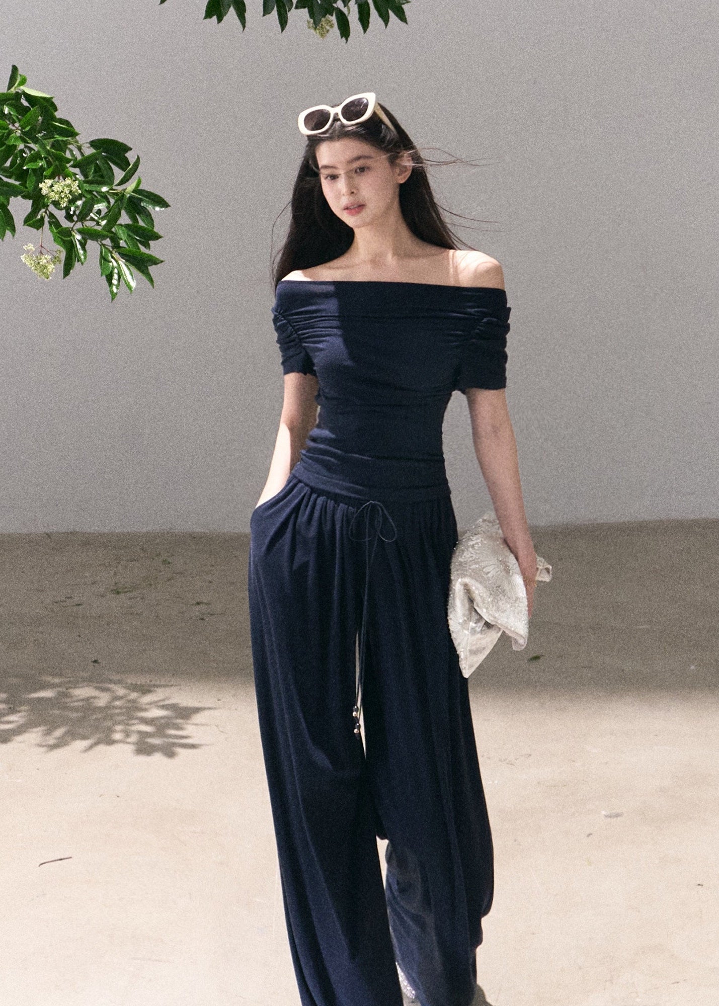 Hiding Summer Off-Shoulder Pants Set - szxrfrp